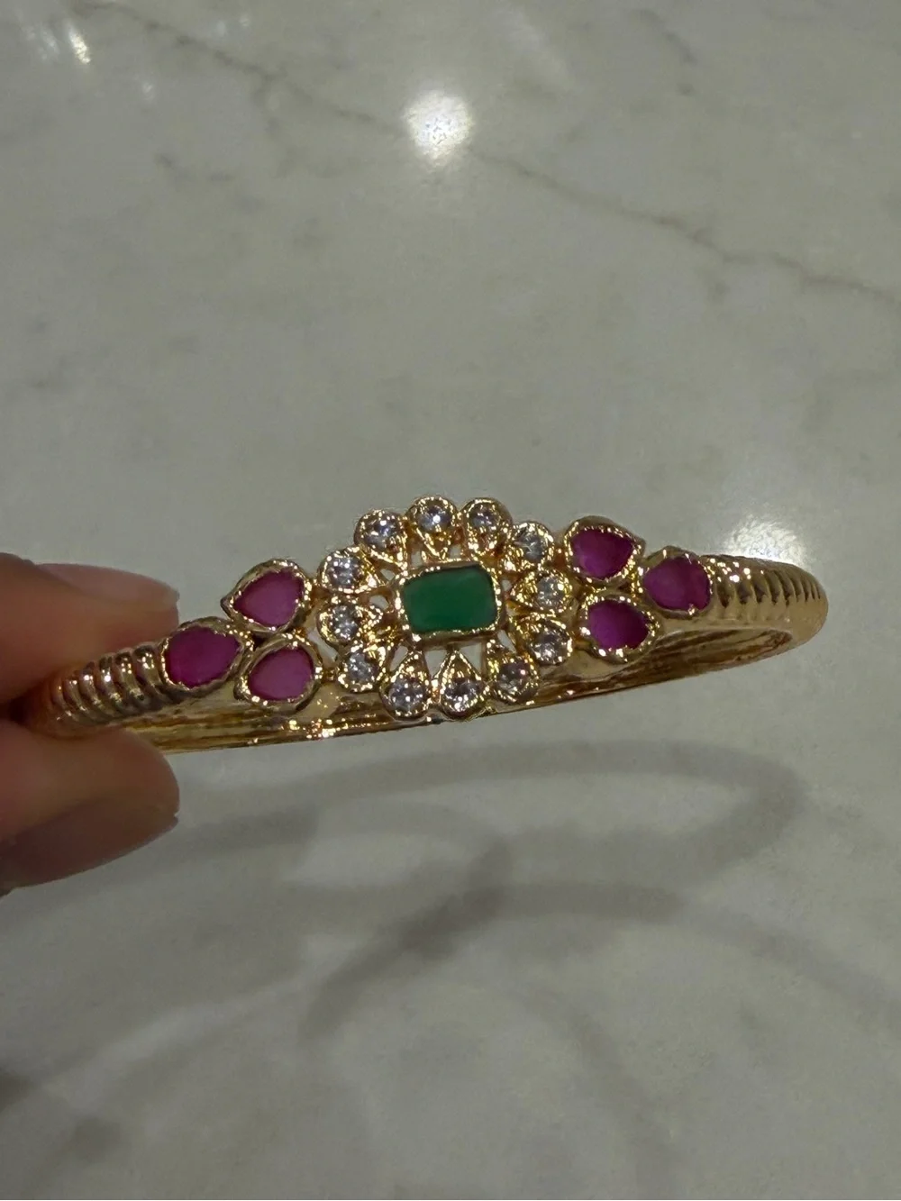 Set of 2 Gold Bangles | Kundan Ruby Emerald Indian Pakistani Bridal Bangles